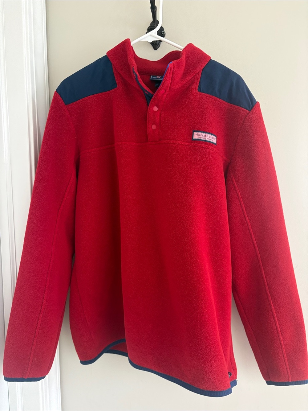 Vineyard Vines Harbor Fleece Shep Shirt Snap Pullover - Red/Navy Size Large